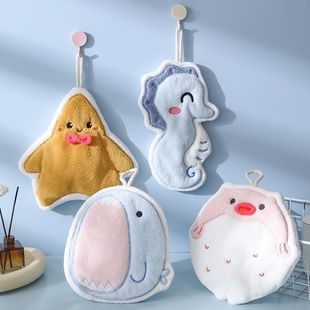 Cartoon handkerchief towel water speed dry wipe cute hand wipe bathroom coral fleece ocean hanging suction towel kitchen