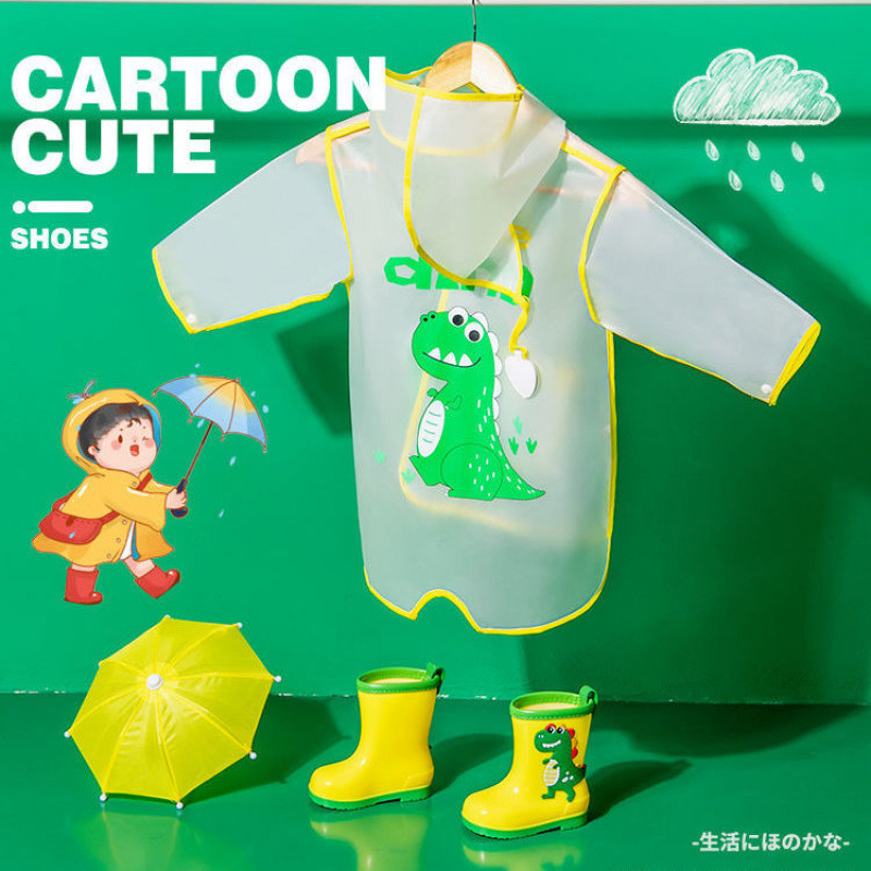 Children's Raincoat and Rain Boots for Boys Outdoor Hiking Girls Non-Slip Waterproof Rain Boots for Toddlers Cartoon Eva Thickeneded and Environmentally Friendly