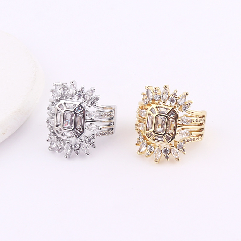 Luxurious Geometric Copper Open Ring Inlay Zircon Copper Rings