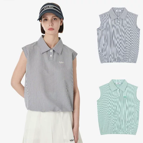 26 new striped sleeveless polo shirts, golf apparel for women, lightweight casual loose breathable sports tops