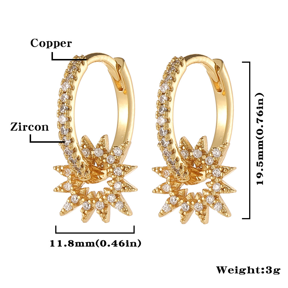 Fashion Devil's Eye Moon Fish Bone Copper Drop Earrings Inlay Zircon Copper Earrings display picture 10