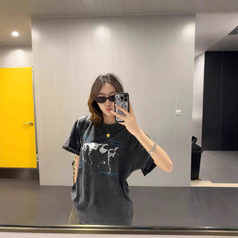 Plus-Size American Retro Washed Vintage Oversized Short-Sleeve T-Shirt for Women, Summer Letter Loose Versatile Pure Cotton Top Plus-Size American Retro Washed Vintage Oversized Short-Sleeve T-Shirt for Women, Summer Letter Loose Versatile Pure Cotton Top