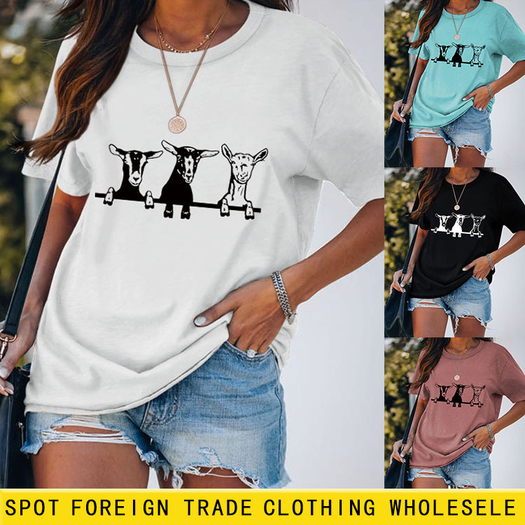 Amazon transfronterizo deseo cuello redondo impreso manga corta suelta europea y americana moda mujer camiseta Comercio exterior venta al por mayor estación independiente