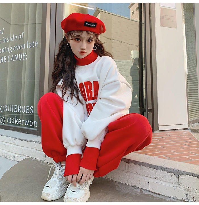 Women's Contrasting Hoodie Active Set For Autumn And Winter_voghion.com
