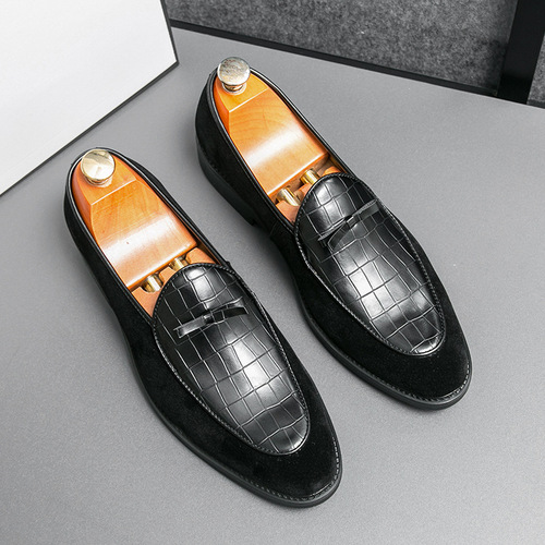 British Le Men's Business Casual Dress Small Leather Shoes Embossed Hair Stylist Leafs Shoes