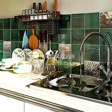 墨绿色金色手工小方砖 ins北欧厨房卫生间瓷砖洗手台餐厅吧台墙砖