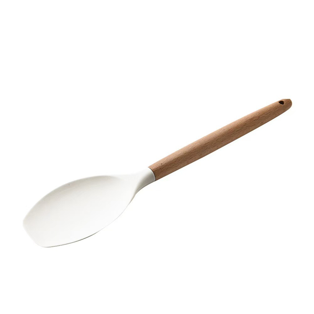 Espátula de Silicona para Cocina de Silicona de Grado Alimenticio y Madera Resistente a Altas Temperaturas y Antideslizante