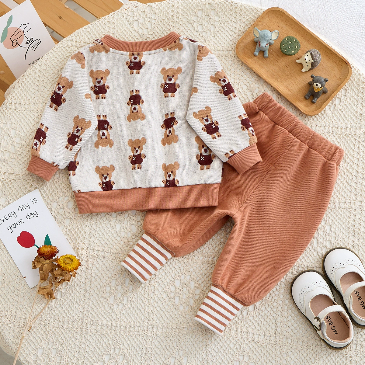 Children's set for boys, autumn, Korean style, with embroidery, with little bears