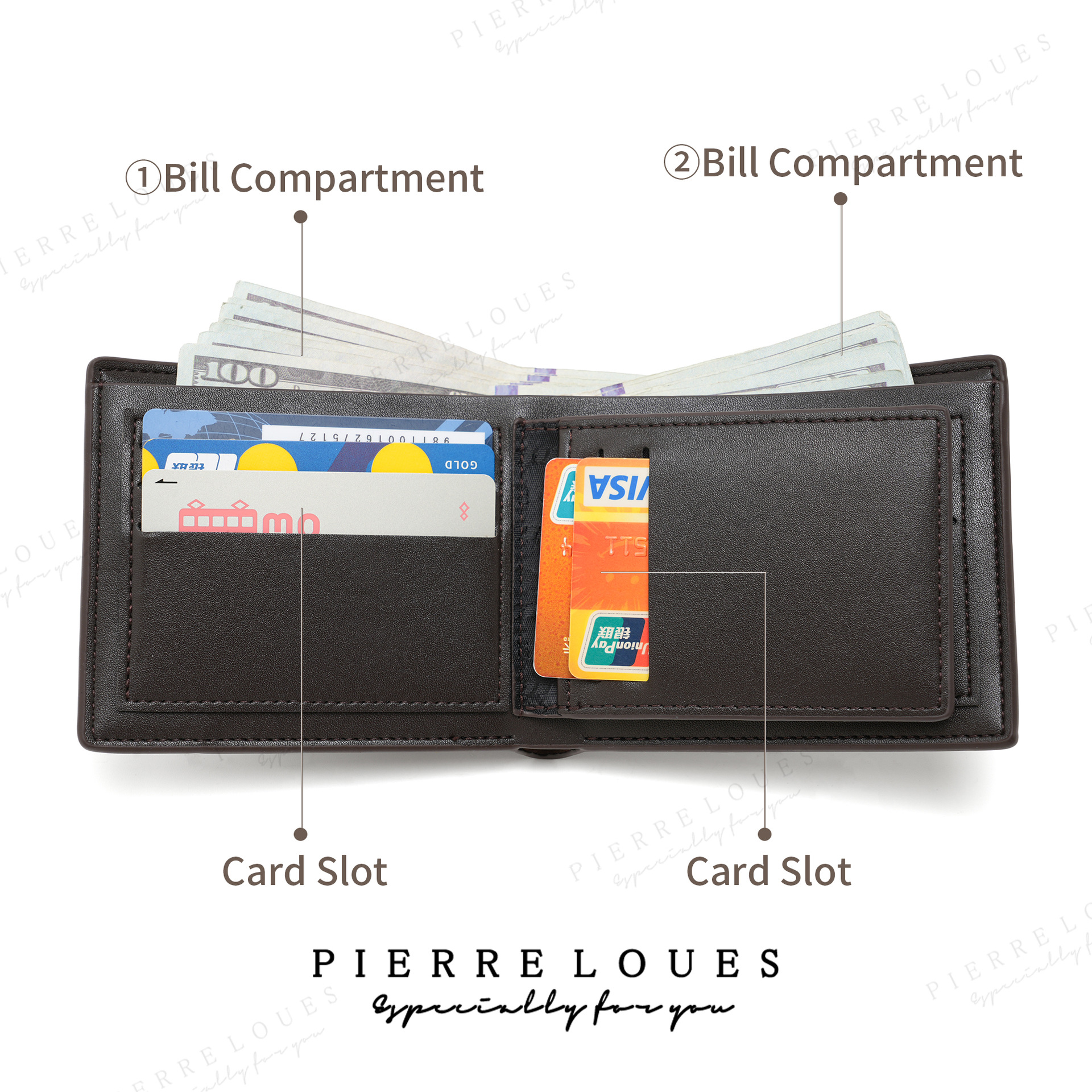 피에르루이 남성용 RFID 차단 PU 반지갑 다크브라운