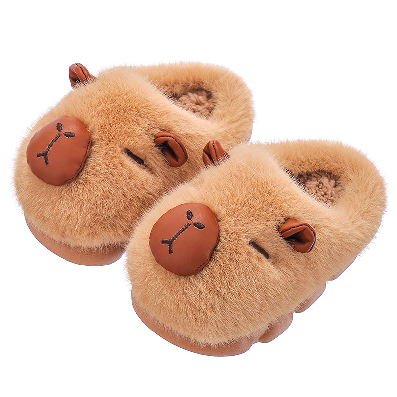 Zapatillas de algodón para niños de otoño y invierno Capibara, niños y niñas, calentamiento y pelusa para niños mayores, zapatos de algodón para niños en casa