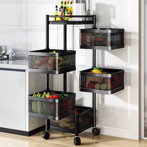 Kitchen rotating rack floor-standing multi-layer home living room snack storage rack fruit and vegetable multi-functional trolley shelf
