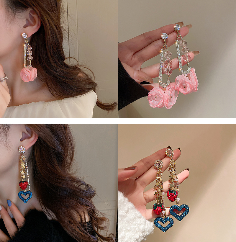 Sweet Flower Bow Knot Copper Artificial Rhinestones Artificial Pearls Drop Earrings 1 Pair