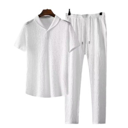 Lifestyle Set for Men 2025 New Summer Thin Version Sports Set for Men Fashion Short Sleeve Long Pants Trendy Light Luxury Two Piece