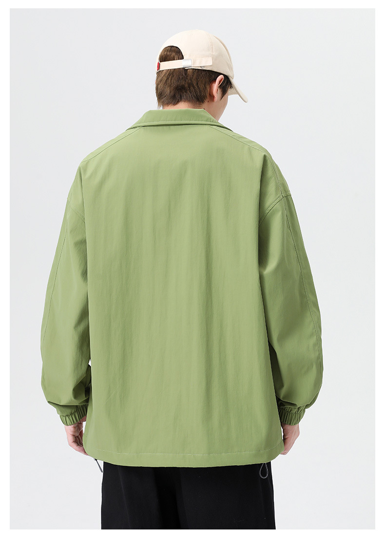 ​Men's Revere Collar Jacket - Minimalist Zippered Overshirt In Black/Olive/White | Anti-Wrinkle Polyester Blend For Urban Commuting​_viptrois.com