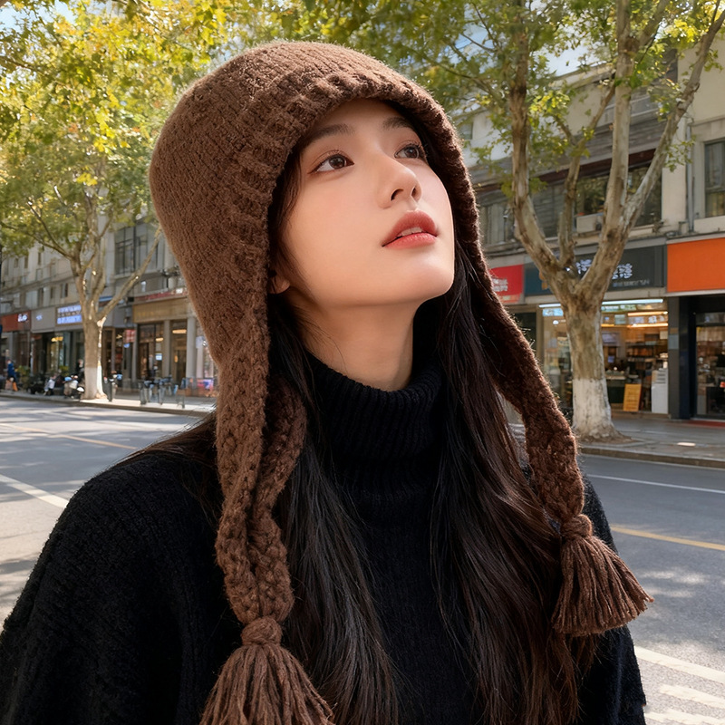 韩国新款针织帽女冬保暖护耳雷锋帽百搭显脸小套头帽纯色毛线帽子|undefined