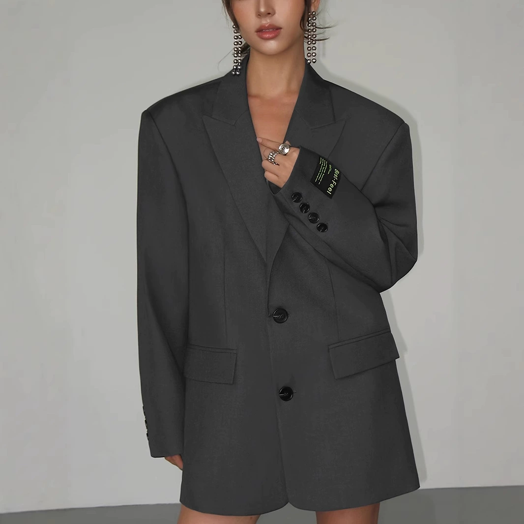 Новый китайский стиль пиджак для женщин 2025 осень новый высококачественный серый свободный ретро с плечевыми вставками повседневный элегантный костюм