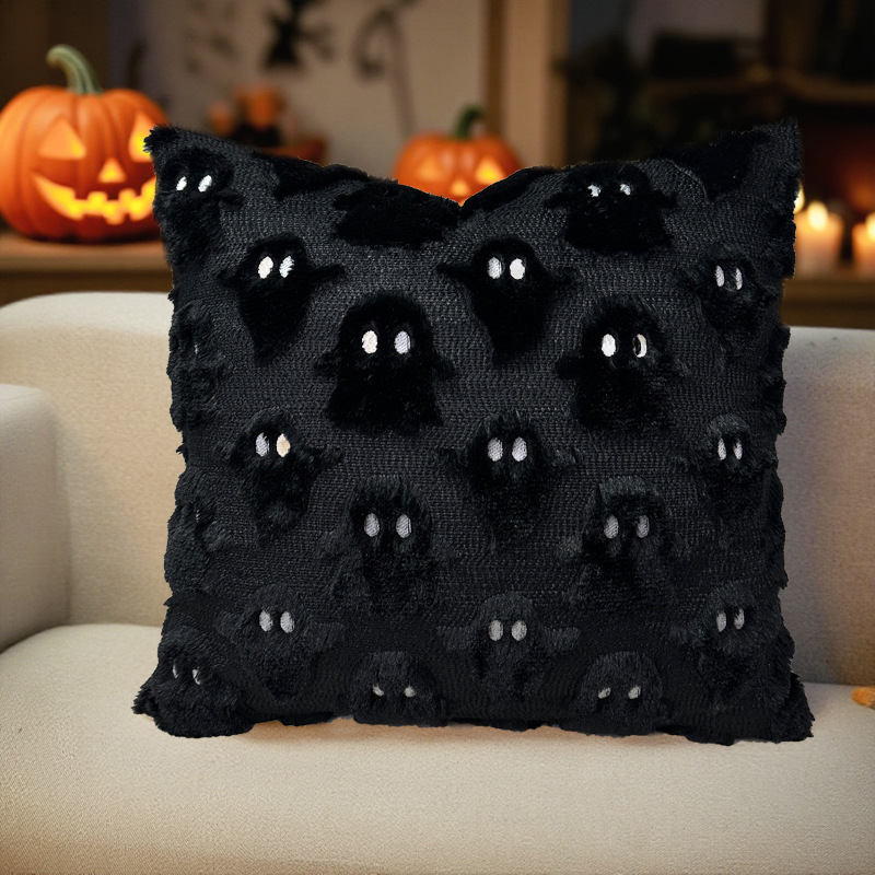 クロスボーダーハロウィンゴースト枕カバー pv ぬいぐるみ立体ゴースト刺繍黒と白のホリデー装飾クッション卸売|undefined