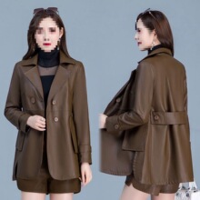海宁皮衣外套女春秋新款气质百搭中长款皮外套上衣