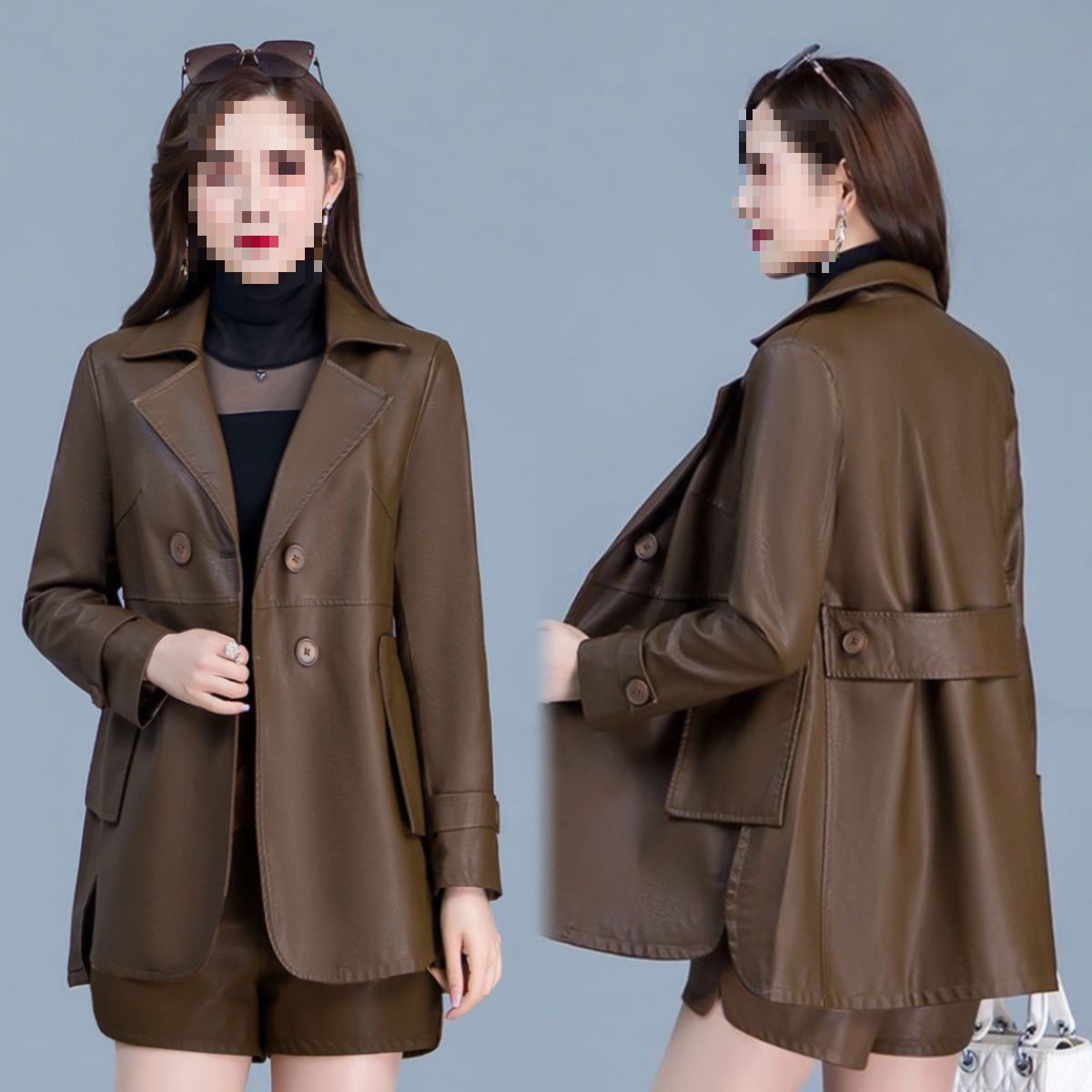 海宁皮衣外套女春秋新款气质百搭中长款皮外套上衣