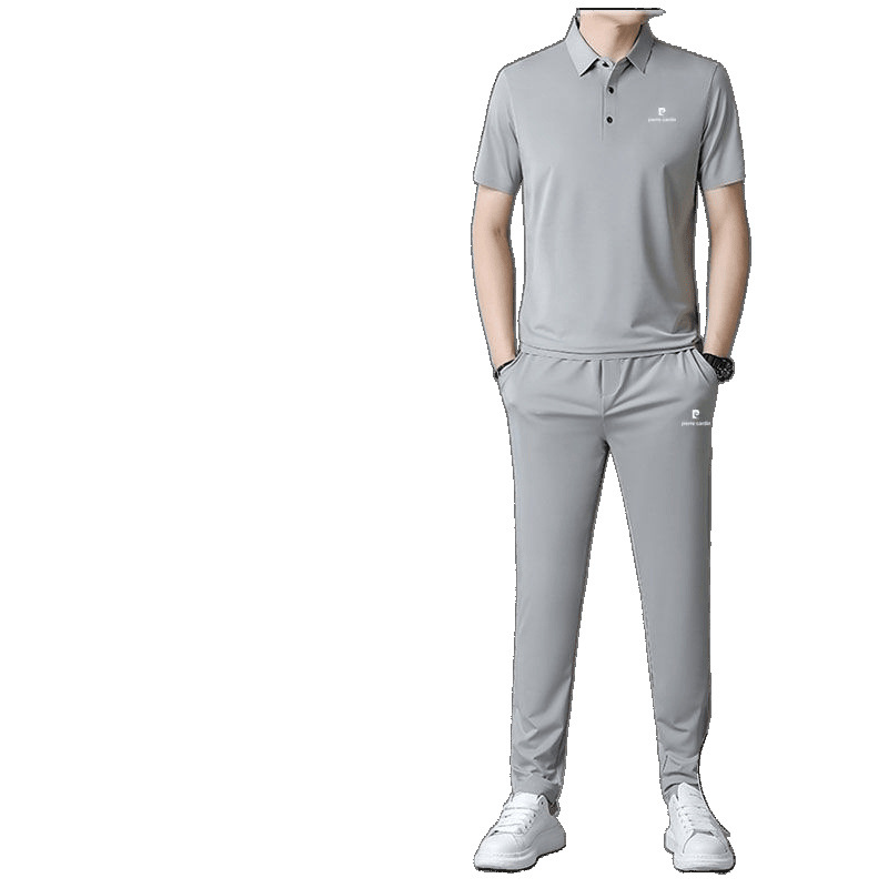 genuine goods Pierre Cardin Mulberry Silk suit Summer Short-sleeved Sportswear Men's Middle-aged and Elderly Casual Lapel Two-piece Set