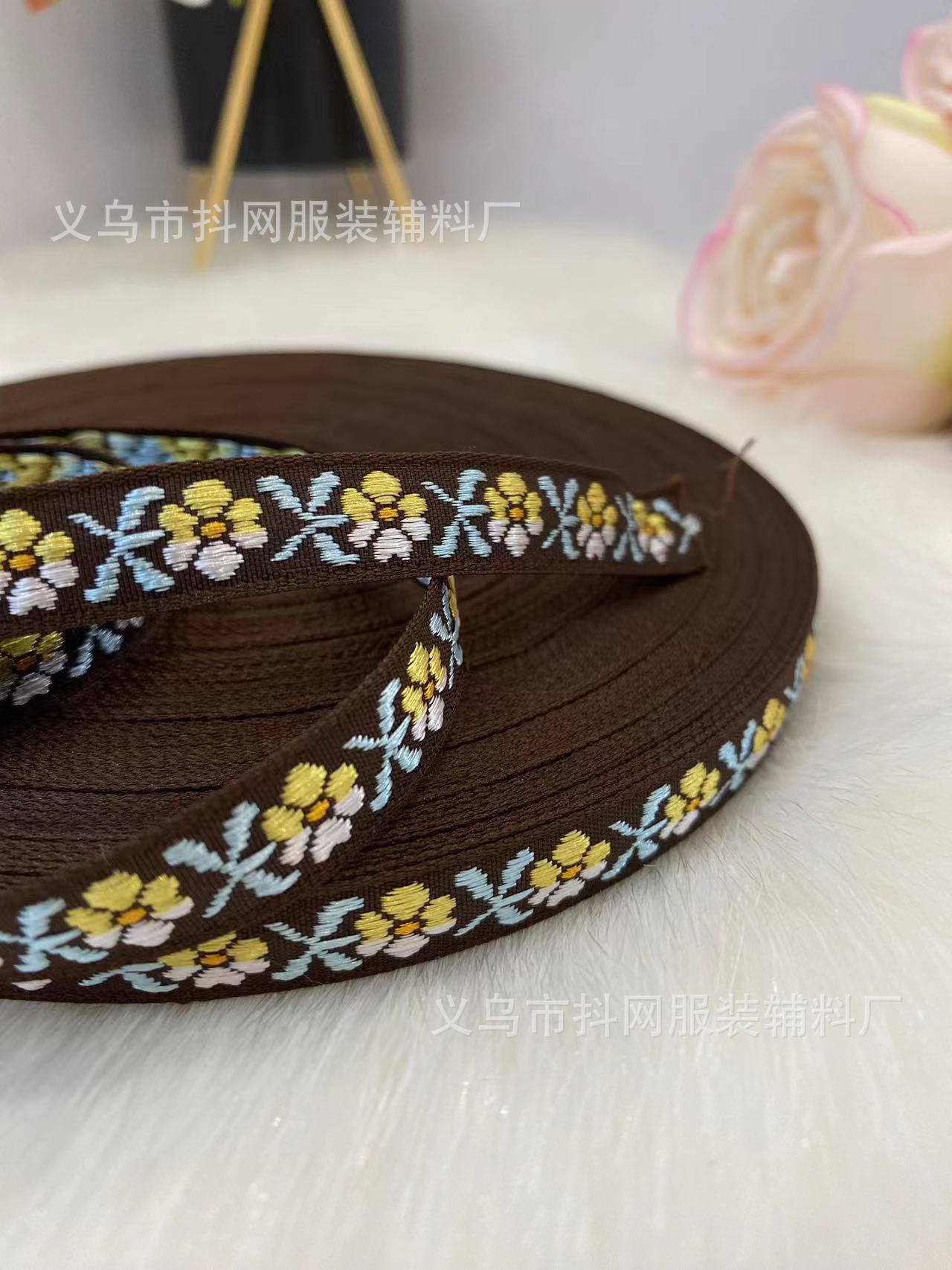 1.2cm Yizhihua Bordado de estilo étnico DIY hecho a mano con lazo Cinta para el cabello Tocado Hanfu Performance Clothing