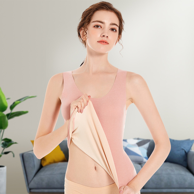 Chaleco superior térmico sin costuras con forro polar de otoño e invierno camisa de fondo de terciopelo de doble cara para mujer ropa interior térmica catiónica para mujer