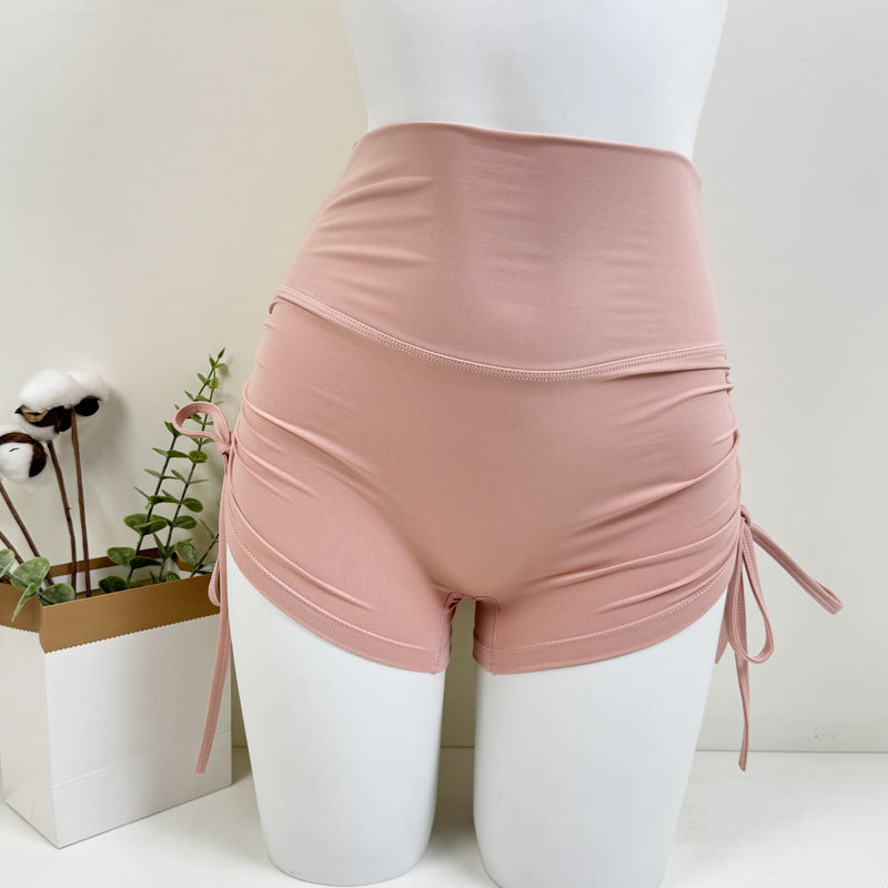 Yoga Shorts With Butt-lifting Pleats And Drawstring, Suitable For Fitness, Outdoor Sports, Cycling, Short-sleeved,_desvips.com