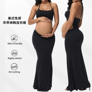 European and American Cross-Border 2025 Maternity Photo Clothing New Photography Photo Studio Photo Sexy Tight Elegant Sling Long