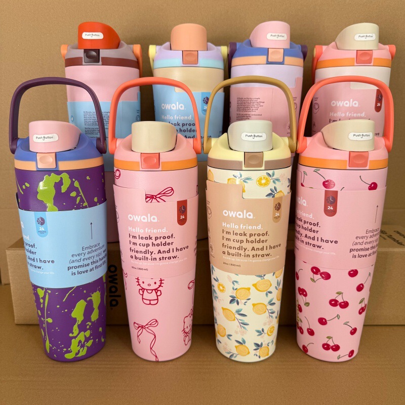 Owala Same Style 30oz Fruit Cup Cross-Border Wholesale Large Capacity Double Drink Sports Water Bottle 304 Stainless Steel Thermos Cup