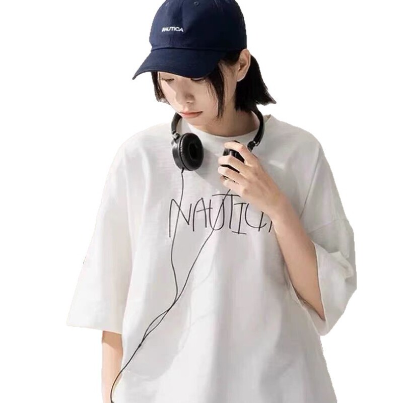 Nautica Hasegawa Japanese Style Retro Simple Letter Printed Short-Sleeved Loose Casual Round Neck Men's and Women's Couple T-Shirt