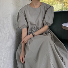 2025韩国chic夏季大码东大门新款小众简约纯色宽松长款连衣裙女