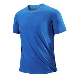 跨境夏季速干运动跑步健身套装男冰丝圆领T恤衫加大码休闲短袖t恤