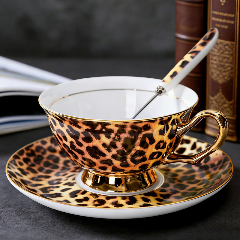 Strictly Selected Retro Leopard Print Control Bone China Advanced Sense Coffee Cup European-style Afternoon Tea Cup Set Ceramic Cup and Saucer Gift Box Strictly Selected Retro Leopard Print Control Bone China Advanced Sense Coffee Cup European-style Afternoon Tea Cup Set Ceramic Cup and Saucer Gift Box