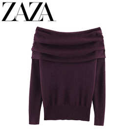 ZAZA 自制欧美风 批发女装 时尚百搭气质 跨境简约平针露肩针织衫