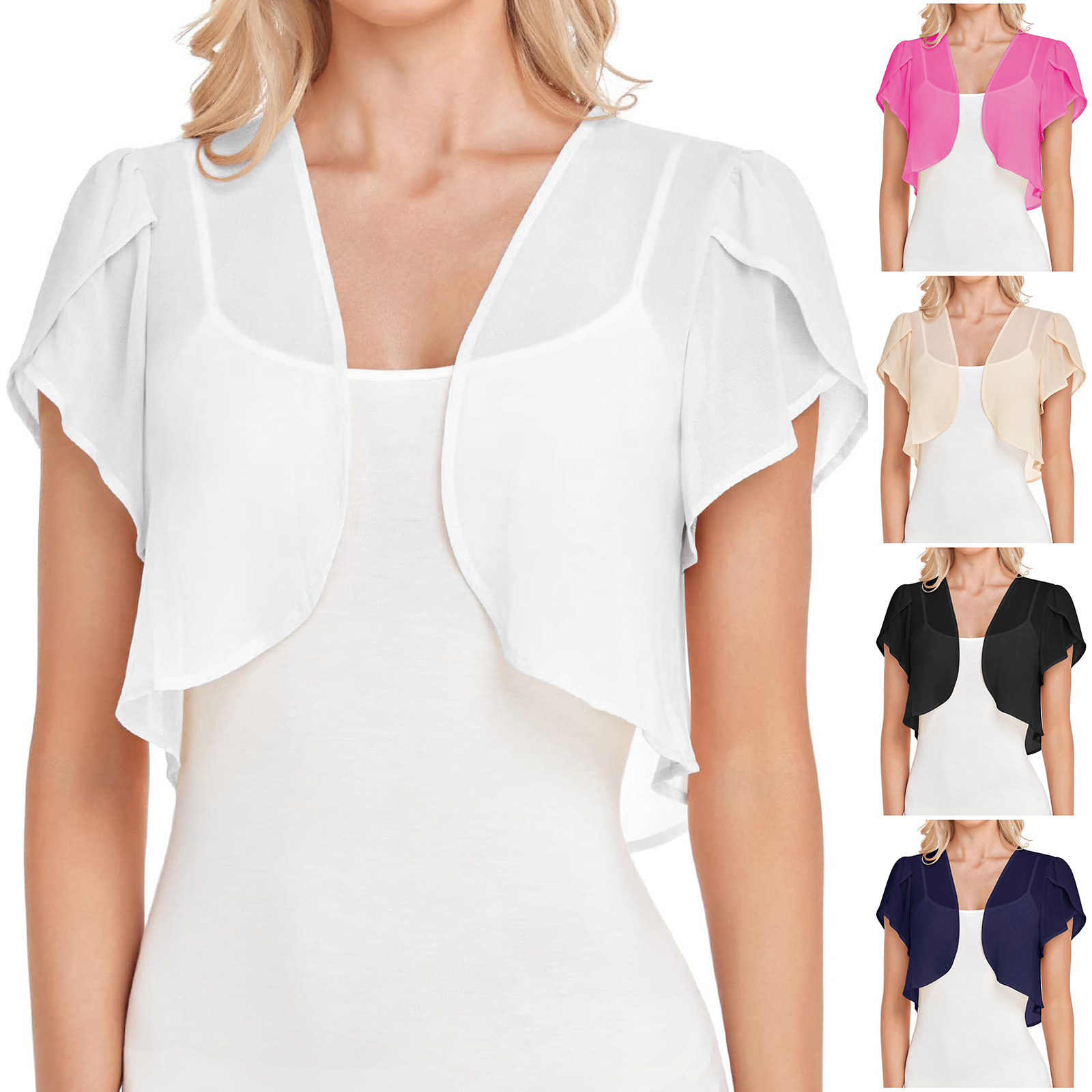 2024新款欧美亚马逊夏季女装纯色雪纺交叉袖薄款开衫披肩