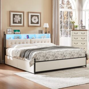 Cross-Border Exclusive Leather Bed with Bed Side Storage Drawer, Simple Installation and Fashionable Double Leather Bed for Mail Order Packaging