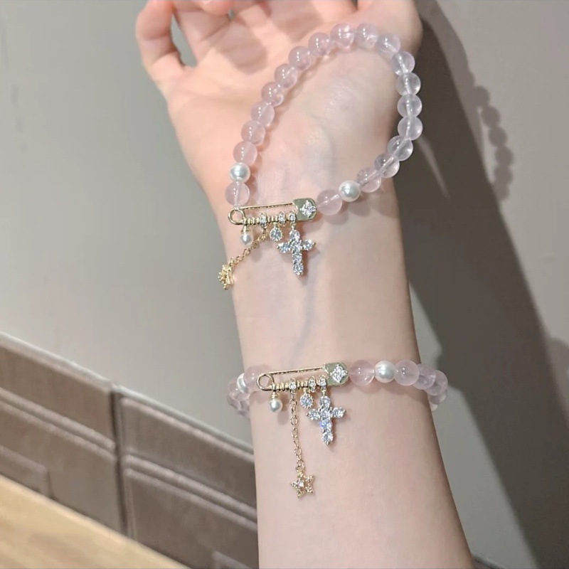 金粉KT天然粉水晶手串熊的珍宝珠同款抖音爆款别针星星少女心手饰|undefined