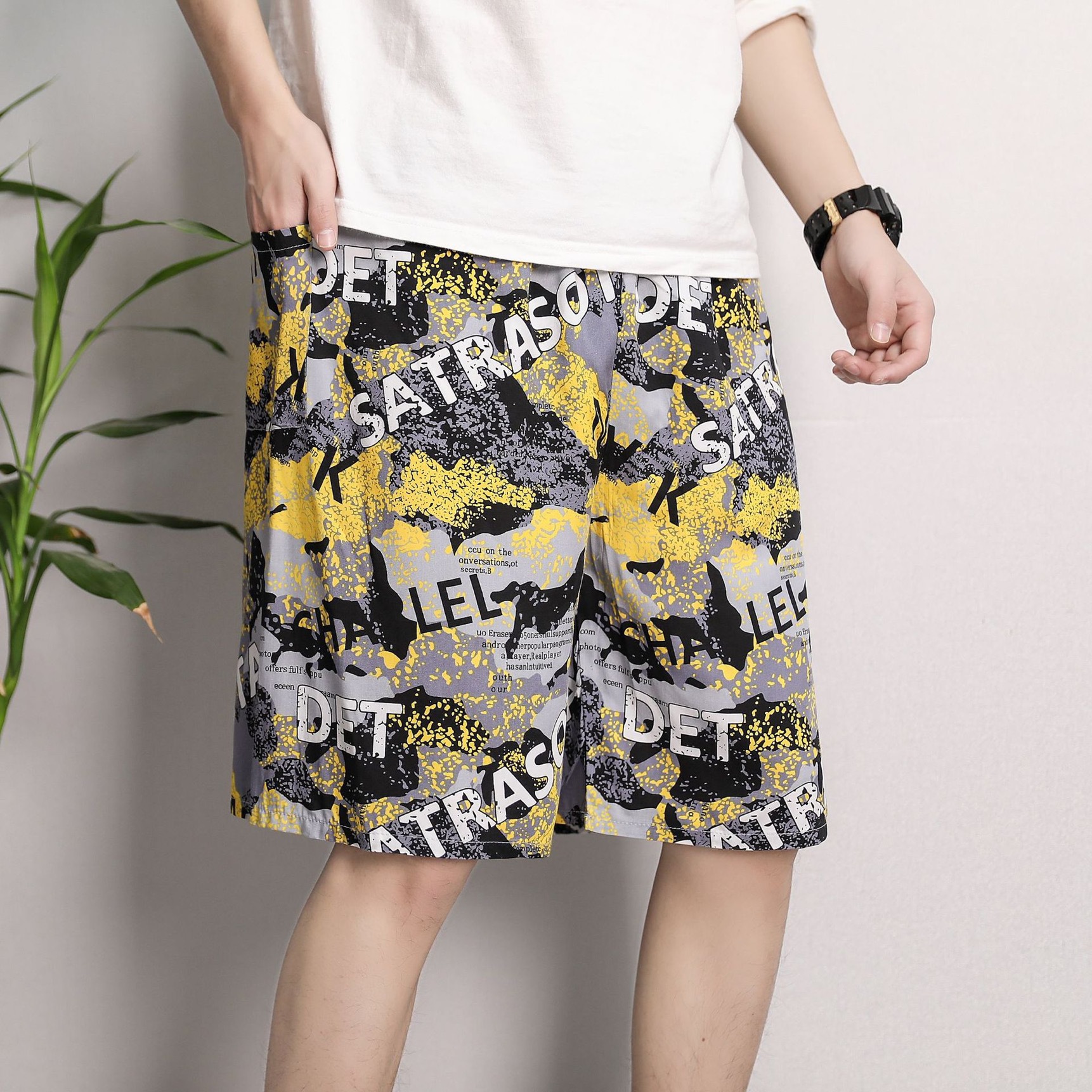 Pantalones cortos de algodón artificial para hombres de verano, pantalones, pantalones de playa, pijamas de seda, pantalones para el hogar, más gordos y pantalones casuales