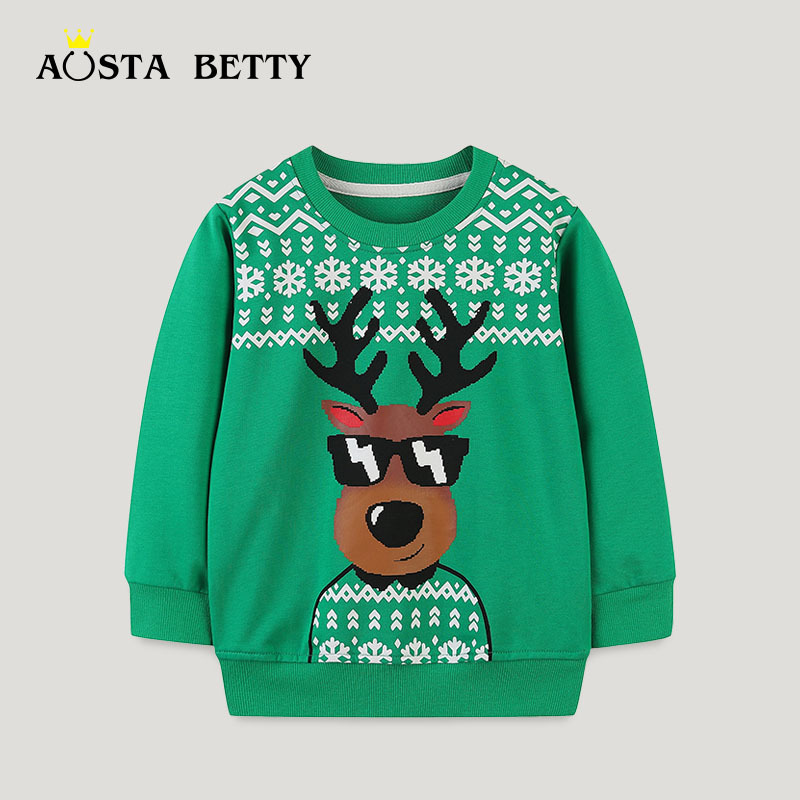 Suéter de niño de Navidad de estilo europeo y americano otoño nuevo suéter de manga larga para niños suéter estampado de moda para niños sudadera