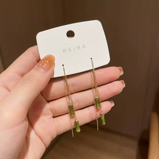 长款绿色竹节流苏耳线女小众设计感网红百搭耳饰2026新款气质耳环