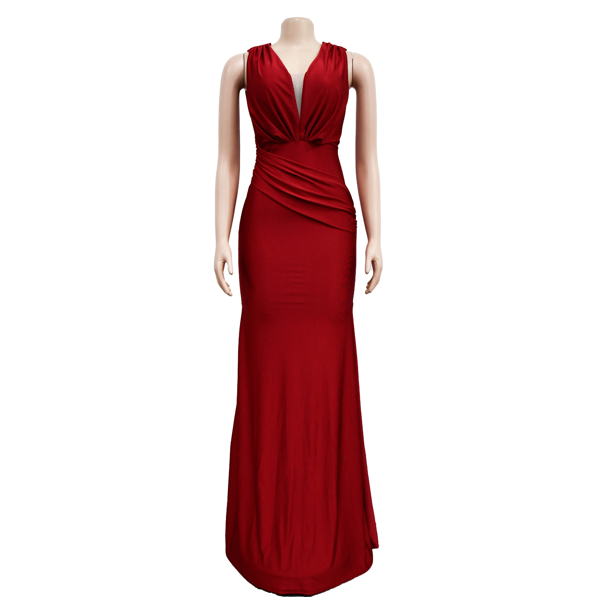 Abito lungo donna scollo a v plissettato elegante da sera_voghion.com