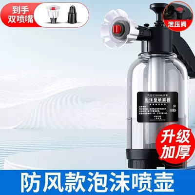 Foam Spray Bottle Car Wash Liquid: High pressure car wash water gun - white-windproof-watering-can-two-nozzles-included