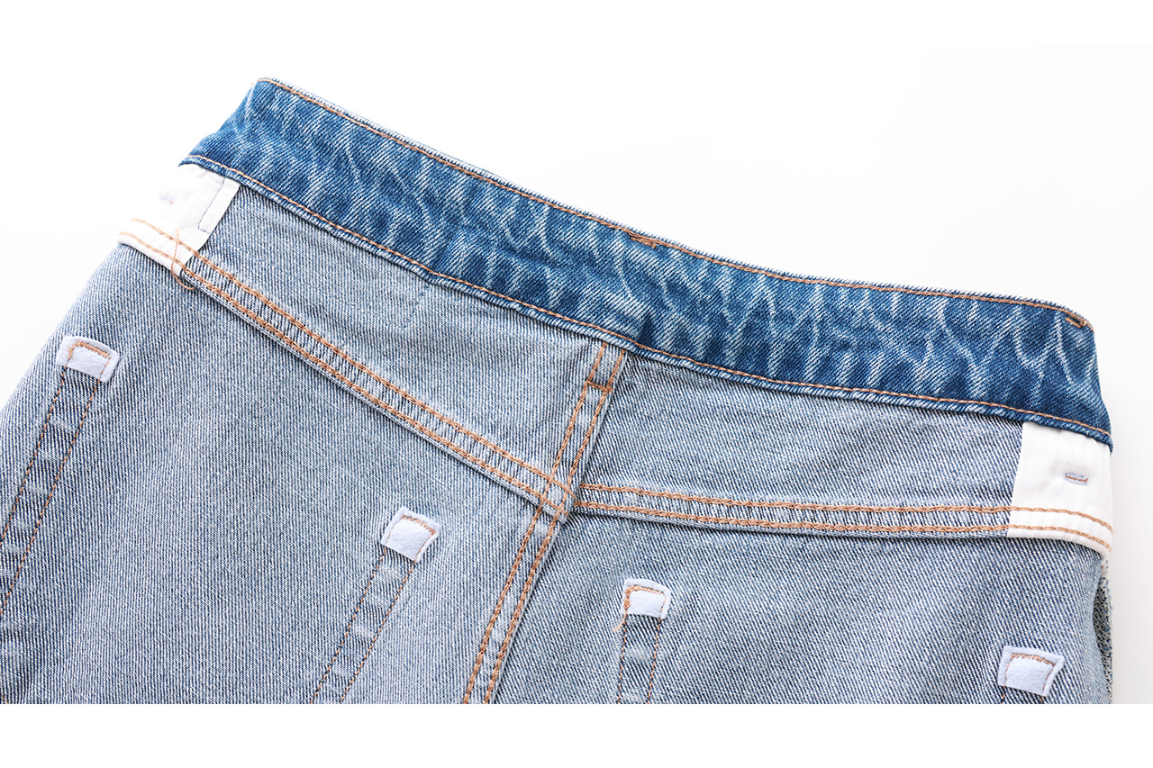 Quần jean nữ ống rộng chất lụa mài hiệu ứng vẩy mực — xanh lam chi tiết 30
