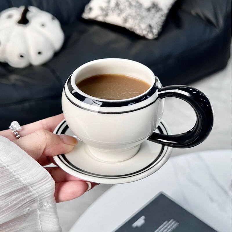 Nordic Style Retro Black Line Coffee Cup Saucer Retro Style Latte Cabo American Cup Afternoon Tea Coffee Shop Nordic Style Retro Black Line Coffee Cup Saucer Retro Style Latte Cabo American Cup Afternoon Tea Coffee Shop