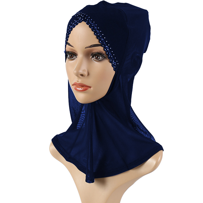 Amazon's new Muslim headscarf hat, mesh cross lace, embroidered crystal ethnic headband base hat scarf