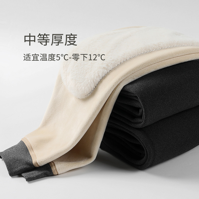 가을과 겨울 남자의 높은 허리 따뜻한 바지 기모 슬림 핏 무릎 패드 허리 바지