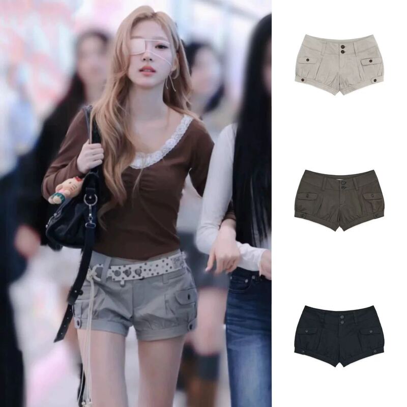In stock~Stella Korean-style niche trendy brand HUG workwear sweet and cool pumpkin low-waist shorts for women In stock~Stella Korean-style niche trendy brand HUG workwear sweet and cool pumpkin low-waist shorts for women