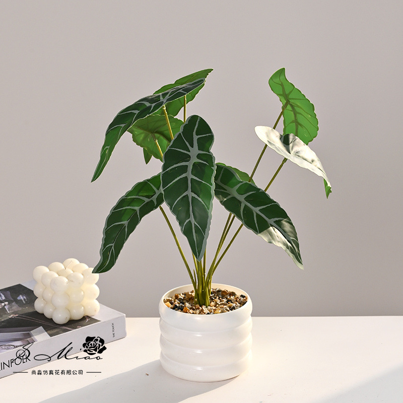 Línea blanca de hoja larga, planta verde, simulación, planta en maceta, flor artificial, decoración de flores creativas, planta verde artificial, bonsai de simulación image 1