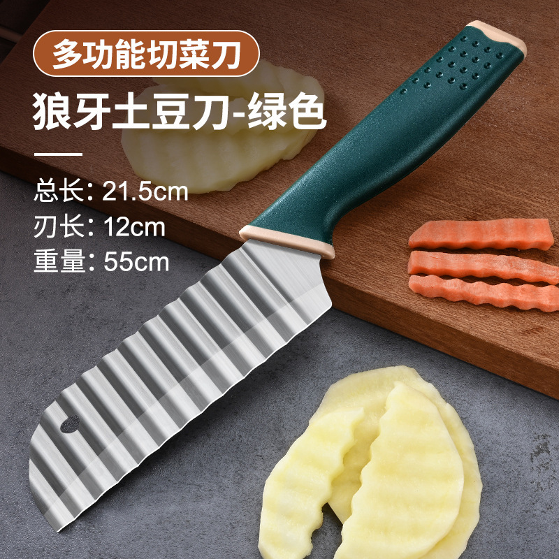 Patatas fritas, cuchillo de dientes de lobo, cuchillo de cocina, cortador de verduras, patatas al por mayor