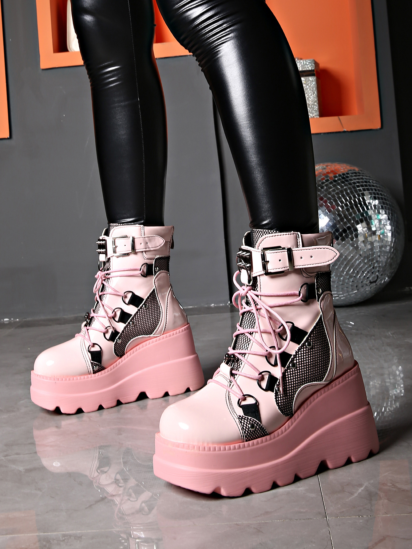 Women's Shoes wedge heel Martin boots women 2024 new pink thick sole large size fashion short boots women dark rivets_voghion.com